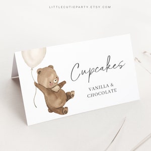 Etiquetas editables de comida para baby shower de Bearly Wait, tarjetas de tienda de comida, tarjetas de comida plegadas para el tema de decoración de Baby Shower de Bearly Wait BRWBS001