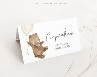 Editable Bearly Wait Baby Shower Food Labels, Food Tent cards, Folded Food Cards for Bearly Wait Baby Shower Decor Theme BRWBS001