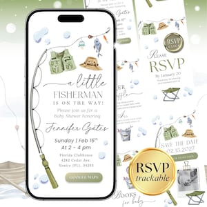 Little Fisherman Baby Shower Invite, A Little Fisherman Is On The Way, RSVP Baby Shower Invite LFMBS001