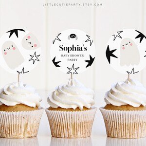 Editable Halloween Baby Shower Cake Topper, Baby Shower Cake Topper, Cupcake Toppers Decorations for Halloween Theme Party HAWBS002