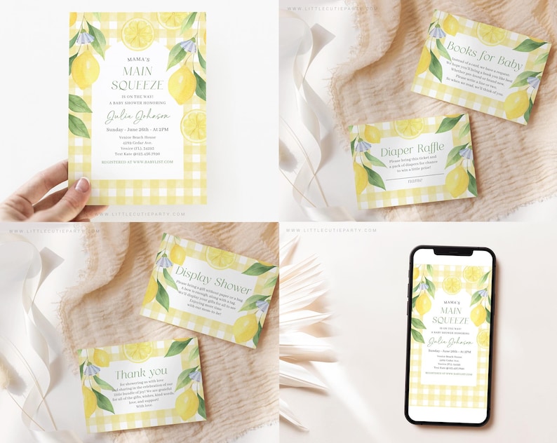 Redigerbart Mamas Main Squeeze Baby Shower-paket, Citron Baby Shower-paket med Main Squeeze Baby Shower-spel och dekor LMNBS003 bild 4