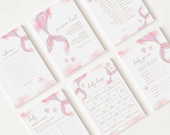 10 Editable Mermaid Baby Shower Games, Mermaid Shower Games Bundle, Neutral Baby Shower Party Games MRMBS001