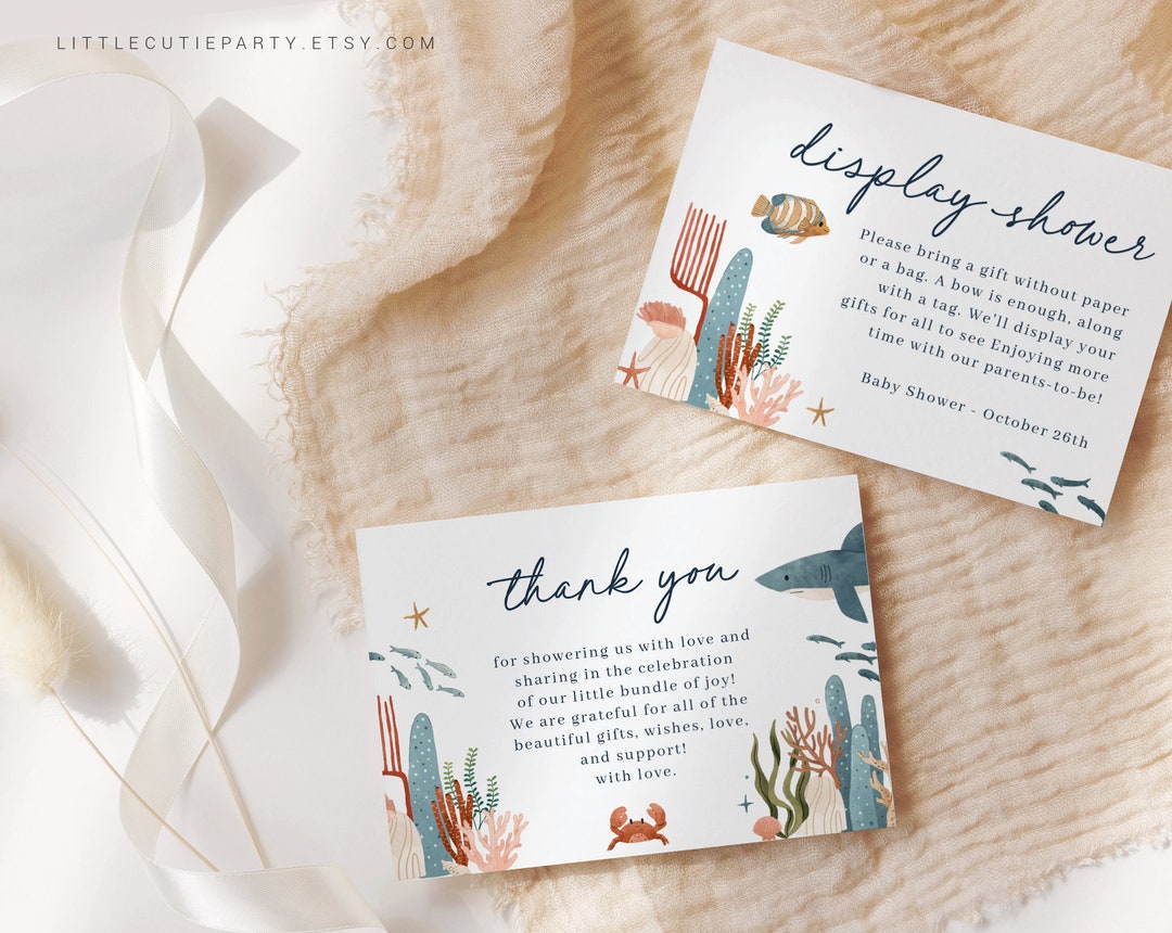 Editable Ocean Thank You Card, Baby Shower Display Card for Under the