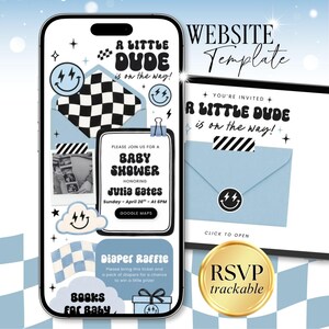 Little Dude Baby Shower Invite for Boy, Checkered Baby Shower Interactive Invitation, RSVP Digital Invite LTDBS001