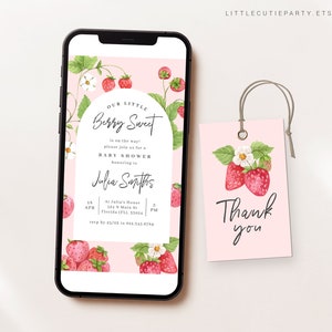 Editable Strawberry Baby Shower Evite, Strawberry Baby Shower Invitation, Strawberry Electronic Invite STRWBS001