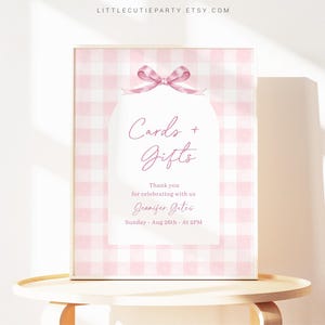 Editable Pink Gingham Baby Shower Sign, Custom Sign Template for Baby Shower Party with Pink Bow Gingham Baby Shower Theme PGHBS001