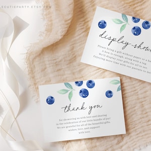 Editable Blueberry Thank you Card, Baby Shower Display Card for Sweet Berry Baby Shower Party BLUEBS001