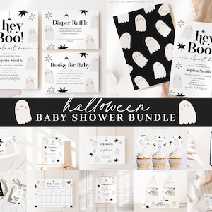 Editable Little Boo is almost due Invitation Bundle, Little Boo Baby Shower Bundle, Halloween Baby Shower with Games and All Decor HAWBS002