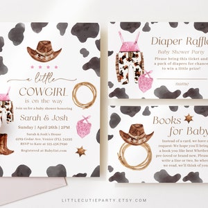 Editable Cowgirl Baby Shower Invitation, A Little Cowgirl is On the Way Baby Shower Invite, Diaper Raffle, Books for Baby and Tag CWGBS001