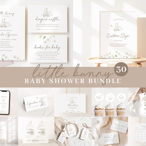 Editable Bunny Baby Shower Bundle, Bunny is on the Way, with Games Bundle and All Bunny Party Decorations BUNBS001