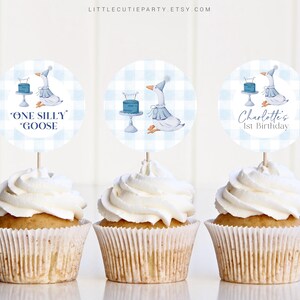 Editable Blue Goose Cake Topper, Goose Baby Shower Cupcake Toppers, for Goose Boy Baby Shower Decorations GOSBD002