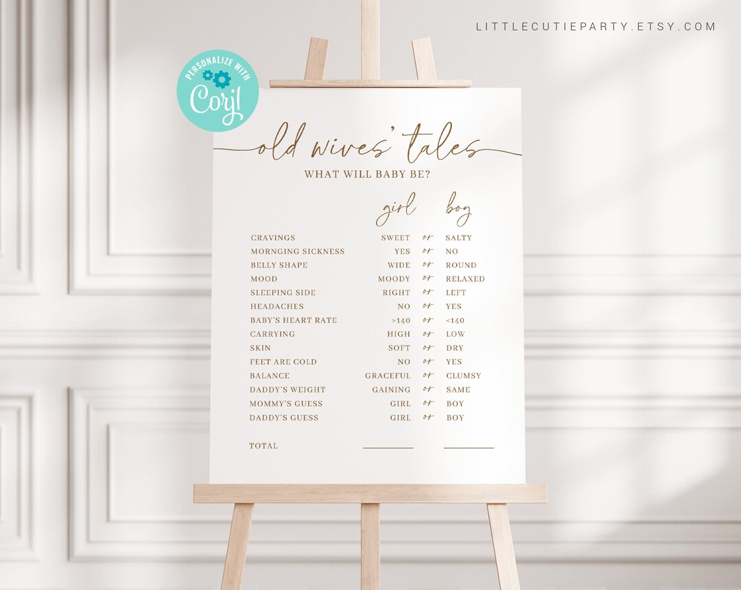 Editable Old Wives Tales Gender Reveal Board, Old Wives Tales Game, Old ...