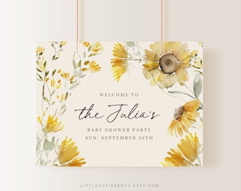 Editable Sunflower Baby Shower Banner, Floral Party Backdrop (Digital Download) SUNFBS001