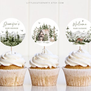 Editable Adventure Awaits Baby Shower Cake Topper, Adventure Begins Cupcake Toppers, Baby Shower Cake Topper Decorations ADVBS001