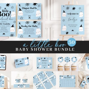 Editable Halloween Baby Shower Bundle, Little Boo is Almost Due, with Games Bundle and All Decorations HAWBS003