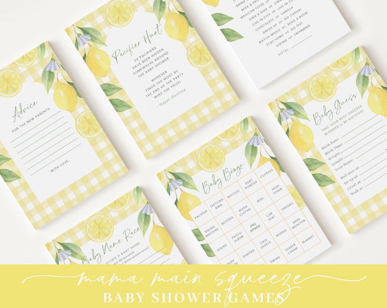 Redigerbart Mamas Main Squeeze Baby Shower-paket, Citron Baby Shower-paket med Main Squeeze Baby Shower-spel och dekor LMNBS003 bild 5