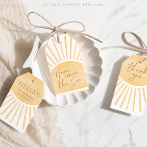 Editable Here Comes the Son Baby Shower Favor Tags, Sun Baby Shower Favors, 3 Thank you Tags for Sunshine Baby Shower Party SUNBS002