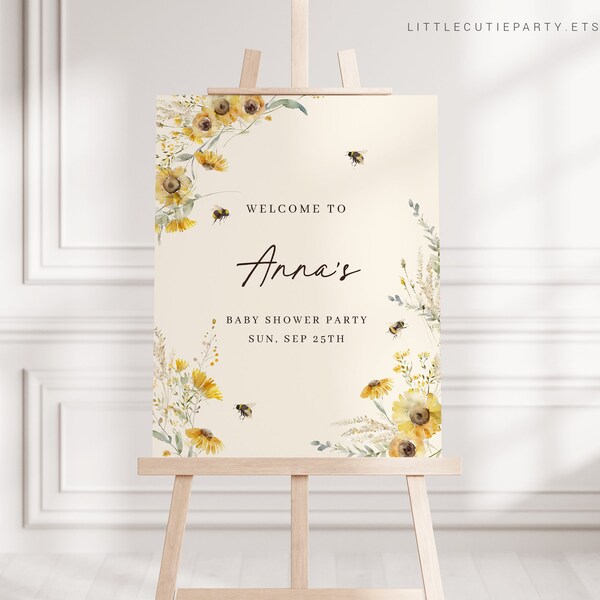 Editable Mommy to Bee Baby Shower Welcome Sign, Welcome Board, Welcome Template Mama to Bee Party MBEEBS001