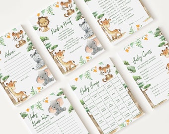 10 juegos editables para bebés Safari, juegos de baby shower Safari, paquete de juegos, juegos neutrales para fiestas de baby shower SAFRBS001