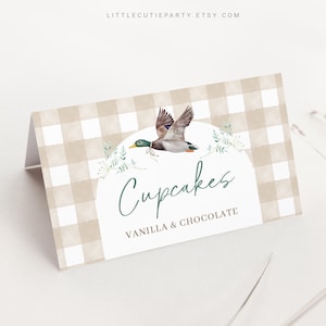 Editable Mallard Duck Food Labels, Food Tent cards, Folded Food Cards for Mallard Baby Shower Decorations Theme MALBS002