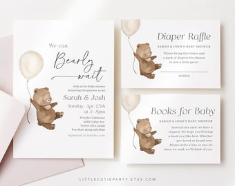 Editable We Can Bearly Wait Girl Shower Thank You Card, Bearly Wait Pink Baby Shower Display Card For Baby Shower Party BRWBS003 - UK