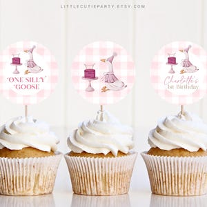 Editable Pink Goose Cake Topper, Goose Baby Shower Cupcake Toppers, for Goose Girl Baby Shower Decorations GOSBD001
