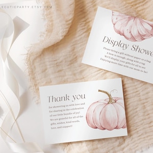 Bearbeitbare rosa Kürbis-Babyparty-Dankeskarte, Babyparty-Anzeigen-Karte für kleine Kürbis-Babyparty-Mädchen-Dekor PPKBS002