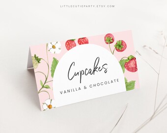 Etiquetas editables para comida de fresa, tarjetas de comida para baby shower (descarga digital) STRWBS001