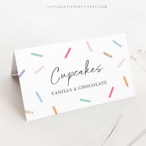 Bewerkbare baby strooi voedseletiketten, besprenkeld met liefde voedsel tentkaarten, gevouwen voedselkaarten voor strooi baby shower thema SPKBS001
