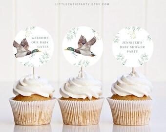 Editable Mallard Duck Cupcake Toppers, Party Decorations (Digital) MALBS001