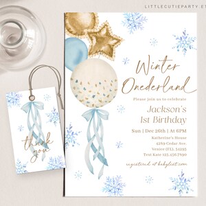 Editable Winter Onederland Birthday Boy Invitation, Winter Onederland Invitation Boy, Boy Winter Birthday Invite with Gift Tag WNTBD003