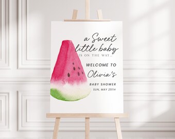 Letrero de bienvenida de sandía editable, letrero de bienvenida de sandía para baby shower, tablero de bienvenida, plantilla de bienvenida, decoración de verano de sandía WTMBS002
