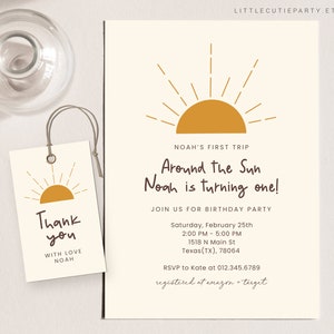 Editable First Trip Around the Sun Birthday Invitation, Around the Sun 1st Birthday, Birthday Girl party Invite SUNBD001