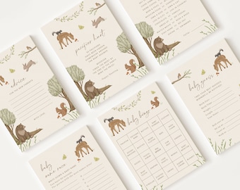 10 Editable Woodland Baby Shower Games, Woodland Baby Shower Games Bundle, Wild Animals Gender Neutral Party Games WOOD001