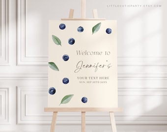 Editable Blueberry Baby Shower Welcome Sign, Berry Sweet Baby Shower Banner, Blueberry Baby Shower Sign Decorations BLUEBS002