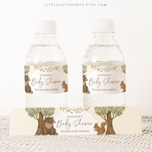 Editable Woodland Theme Water Bottle Labels, Bottle Label Boho Woodland Baby Shower Party Decoration WOOD001
