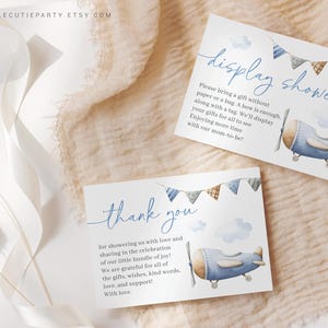 Bearbeitbare Flugzeug-Babyparty-Dankeskarte, Reise-Babyparty-Anzeigenkarte für Jungen-Babyparty-Dekor APBS001