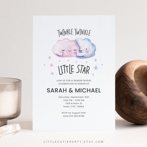Editable Twinkle Twinkle Little Star Gender Reveal Invitation, Twinkle Little Star Gender Reveal Party Invite, Boy Or Girl, TWIKGR001