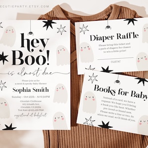 Editable Little Boo Baby Shower Invitation, Halloween Baby Shower Invitation Set, Ghost and Spooky Baby Shower Party HAWBS002