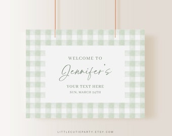 Bewerkbare salie groen pastel baby shower achtergrond, salie groen baby shower banner, douche bord voor groen gingang banner welkomstbord GGHBS001