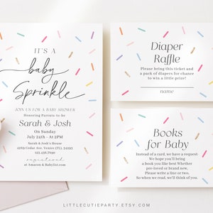 Editable Baby Sprinkle Invitation, Sprinkled With Love Baby Shower with Diaper Raffle, Books for Baby and Gift Tag Sprinkles Party SPKBS001