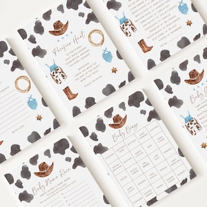 10 giochi modificabili per baby shower da cowboy, un piccolo cowboy è in arrivo Pacchetto di giochi per baby shower, giochi per feste per baby shower selvaggio West CWBBS001