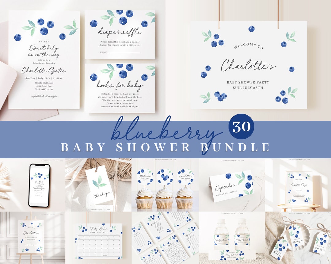Editable Blueberry Baby Shower Bundle, Blueberry Baby Shower