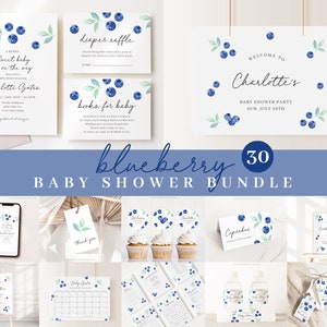 Editable Blueberry Baby Shower Bundle, Blueberry Baby Shower Decorations, with Games Bundle and All Decorations BLUEBS001