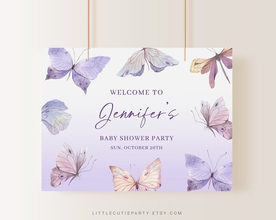 Editable Butterfly Baby Shower Banner Purple Butterfly Etsy