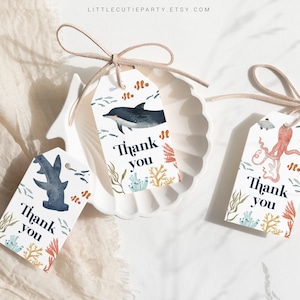 Editable Ocean Baby Shower Favors, Under the Sea Baby Shower Tags, 3 Thank you Tags Baby Shower Party OCENBS002