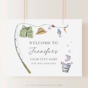 Editable Fishing Baby Shower Banner, A Little Fisherman Baby Shower Decor, Backdrop for Fishing Baby Shower Welcome Sign LFMBS001