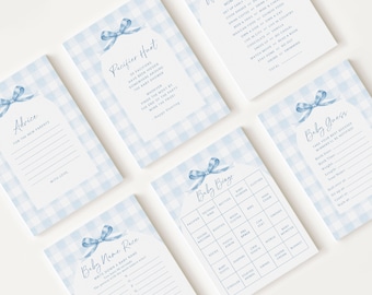 10 Editable Blue Gingham Baby Shower Games, Baby Boy Shower Games Bundle,  Blue Gingham Set Neutral Baby Shower Party Games BGHBS001