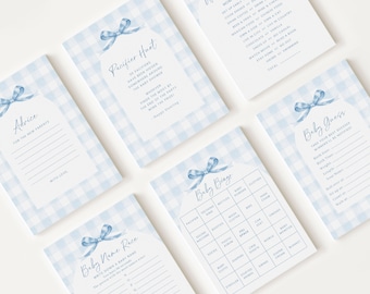 10 juegos editables de cuadros azules para baby shower, paquete de juegos para baby shower de niño, set de cuadros azules, juegos neutrales para baby shower BGHBS001