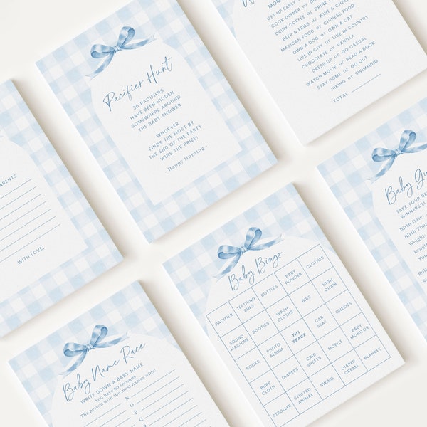 10 Editable Blue Gingham Baby Shower Games, Baby Boy Shower Games Bundle,  Blue Gingham Set Neutral Baby Shower Party Games BGHBS001